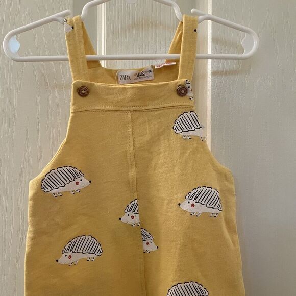 Zara Baby Yellow Hedgehog Overalls Cotton Size 9-12 Months NWOT - Picture 2 of 10